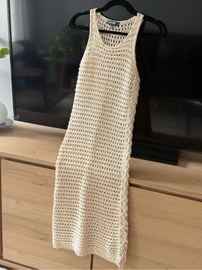 Missguided Cream Crochet Knit Swim Coverup